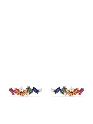 Suzanne Kalan puces d'oreilles Rainbow Zigzag en or rose 18ct à diamants
