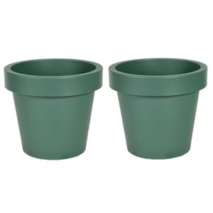 Plantenpot/bloempot - 2x - kunststof - donkergroen - Tuin buiten - D25 x H22 cm