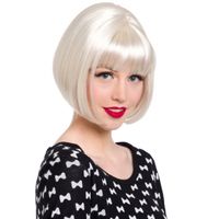 Luxe platinum blonde boblijn damespruik - thumbnail