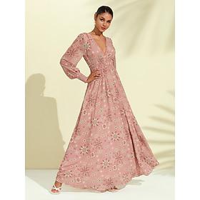 Maxi-jurk met bloemenprint van chiffon met elastische taille