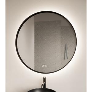 Badkamerspiegel Athena | 70 cm | Rond | Indirecte LED verlichting | Touch button | Spiegelverwarming | Zwart metalen rand