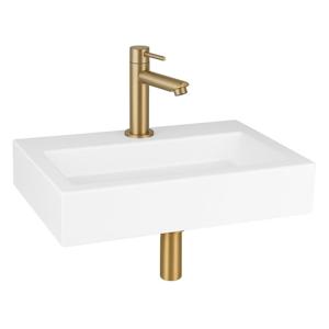 QeramiQ Fuente fonteinset - 38x24cm - 1 kraangat - keramiek - fonteinkraan messing geborsteld - glans wit SW696238/SW696208/SW696218/SW21912