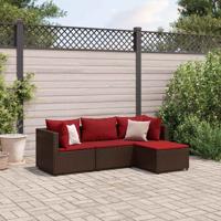 4-delige Loungeset met kussens poly rattan bruin