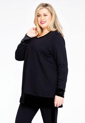Yoek Sweatshirt velours cuffs | Zwart | Maat 54/56
