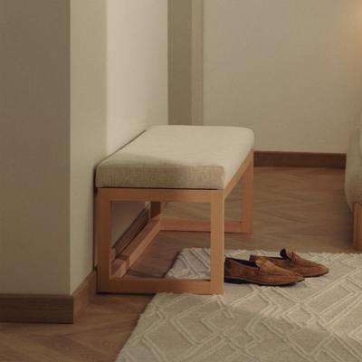 Kave Home Bankje 'Loya' Chenille en naturel beukenhout, 128cm