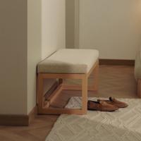 Kave Home Bankje 'Loya' Chenille en naturel beukenhout, 128cm