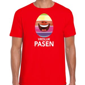 Lachend Paasei vrolijk Pasen t-shirt rood voor heren - Paas kleding / outfit