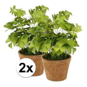 2x Kunstplant klavertje groen in pot 25 cm