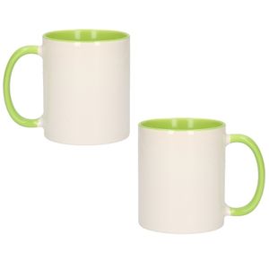 2x Wit met groene blanco mok