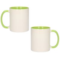 2x Wit met groene blanco mok