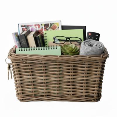 VD Leeden Opbergmand Klassiek - bruin - rechthoek - 40 x 23 x 20 cm - rotan - gevlochten riet