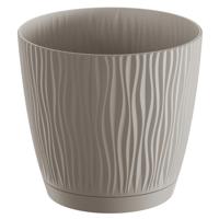 Plantenpot/bloempot Waves - kunststof - taupe - D15 x H14 cm - binnen/buiten