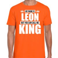 Naam cadeau t-shirt my name is Leon - but you can call me King oranje voor heren