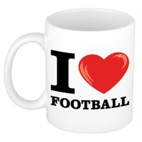 I Love Football cadeau mok / beker wit met hartje 300 ml