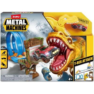 Autocircuit - ZURU - T-Rex Attack Metal Machine - Voertuig om te lanceren om de dinosaurus met lussen te verslaan