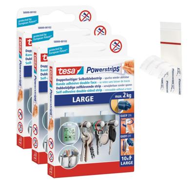 Tesa Powerstrips klussen en huishouden - 30x stuks - Plakstrips - Dubbelzijdig - Zelfklevend