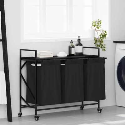 Wasmand 3 vakken met planken zwart eikenkleurig