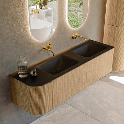 Badmeubel Mondiaz Kurve | 155 cm | Meubelkleur Oak | Wastafelkleur Urban | Dubbele spoelbak | Zonder kraangaten