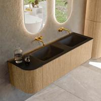Badmeubel Mondiaz Kurve | 155 cm | Meubelkleur Oak | Wastafelkleur Urban | Dubbele spoelbak | Zonder kraangaten
