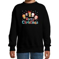 Zwarte kersttrui / kerstkleding dierenvriendjes Merry christmas voor kinderen 14-15 jaar (170/176)  -