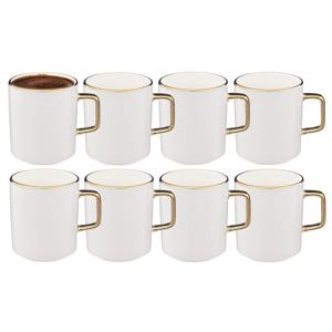 Koffiemokken Athena - 8x stuks - Keramiek - wit/goud - 350 ml - 8 x 9 cm