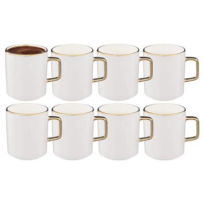 Koffiemokken Athena - 8x stuks - Keramiek - wit/goud - 350 ml - 8 x 9 cm
