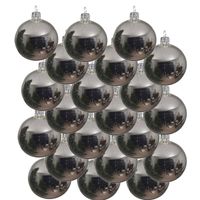 18x Zilveren glazen kerstballen 8 cm glans