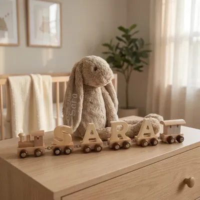 Houten naamtreintje met Knuffel Rabbit Richie
