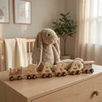 Houten naamtreintje met Knuffel Rabbit Richie