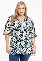 Yoek Tunic flare ruffle sleeve OPAL | Zwart | Maat 58/60