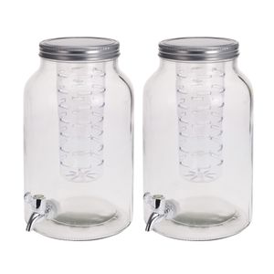 Set van 2x stuks glazen drank dispenser met infuser 4 liter