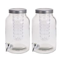 Set van 2x stuks glazen drank dispenser met infuser 4 liter