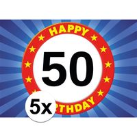 5x 50 jaar leeftijd stickers 7,5 x 10,5 cm verjaardag versiering - thumbnail