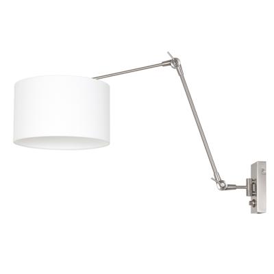 Steinhauer Wand LeeslampPrestige Chic RVS met 30cm wit linnen kap - 8108ST