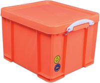 Really Useful Box opbergdoos 35 liter, neonoranje met witte handvaten