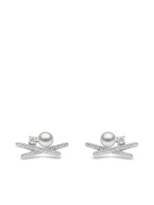 Yoko London boucles d'oreilles Sleek en or blanc 18ct ornés de diamants et de perles Akoya - Argent