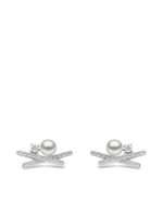 Yoko London boucles d'oreilles Sleek en or blanc 18ct ornés de diamants et de perles Akoya - Argent - thumbnail