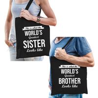 Worlds greatest Brother en Sister tasje zwart - Cadeau tassen set voor Broer en Zus - thumbnail