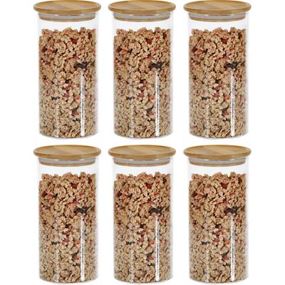 Kesper Voorraadpotten - 6x - glas met bamboe deksel - 1,2L - 10x20 cm