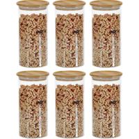Kesper Voorraadpotten - 6x - glas met bamboe deksel - 1,2L - 10x20 cm