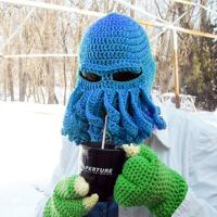 Amurleopard Unisex Barbarian gebreide muts Octopus tentakel Cap Winter Warm gezicht masker gehaakte Hat(Blue) Amurleopard Unisex Barbarian gebreide muts Octopus tentakel Cap Winter Warm gezicht masker gehaakte Hat(Blue)