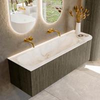 Badmeubel Mondiaz Kurve-Dlux | 145 cm cm | Meubelkleur Shadow | Wastafelkleur Frappe | Solid surface | Wasbak links zijde spoelbak | Zonder kraangat(en)