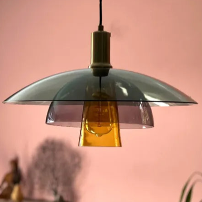 Gekleurde hanglamp vintage &apos;Wilson&apos; retro glazen kap e27 45cm
