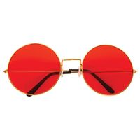 Hippie Flower Power Sixties ronde glazen zonnebril rood   -