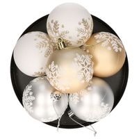 Gedecoreerde kerstballen - 6x st - 6 cm - kunststof - goud/wit/zilver