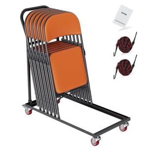 VEVOR klapstoelwagen commerciële ijzeren trolley met 12 stoelen klapstoelplankwagen met 4 wielen opbergwagen voor plat stapelbare plastic, hars en houten stoelen