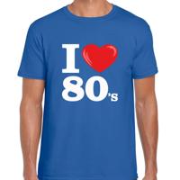 Disco T-shirt heren - I love 80s - blauw - eighties thema party - verkleedkleding - themafeest