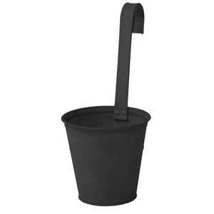 Mega Collections Plantenpot/bloempot - zink - mat zwart - met ophanghaak - D16 x H35 cm - Plantenpotten