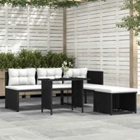 4-delige Loungeset poly rattan zwart