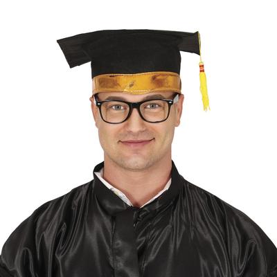 Afstudeer/geslaagd hoedje - zwart/goud - diploma gehaald - doctoraal hoed voor studenten